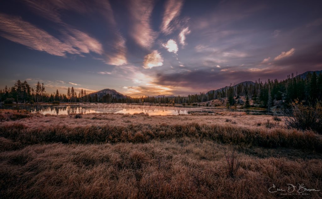 a photo of a sunrise over Sprague Lake, Colorado